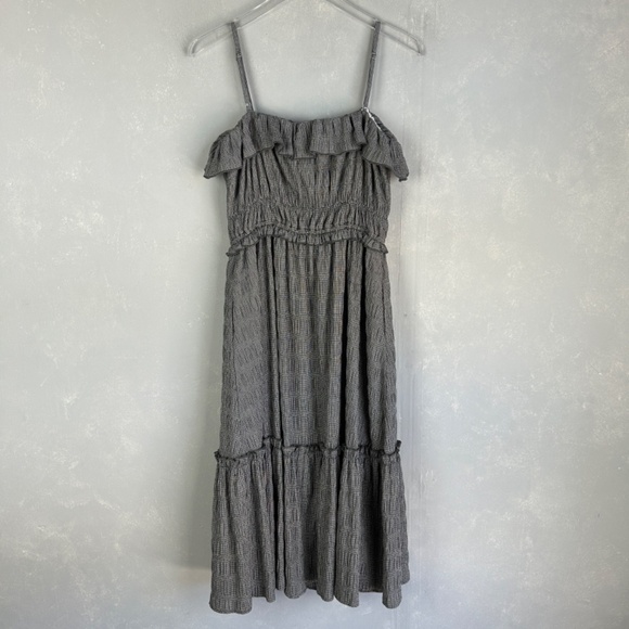 T Tahari size M ruffle tiered gingham midi dress black lined spaghetti strap - Picture 10 of 16